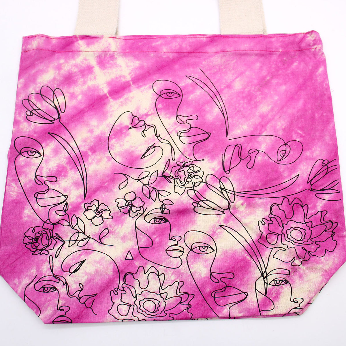 Tie-Dye Cotton Bag - Pretty Face - Magenta - Natural Handle – view 2