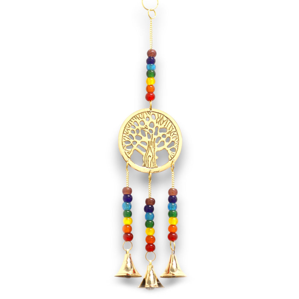 Brass Tree of Life Wind Chime with Chakra Beads, 6.5x31cm