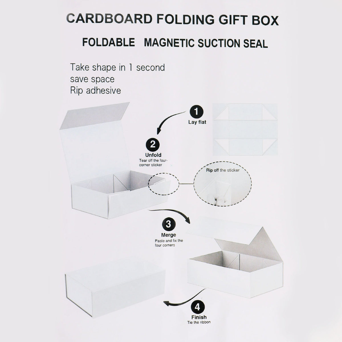 Flat Pack Gift Box Medium Square 20x18.2x8cm Ivory – view 5