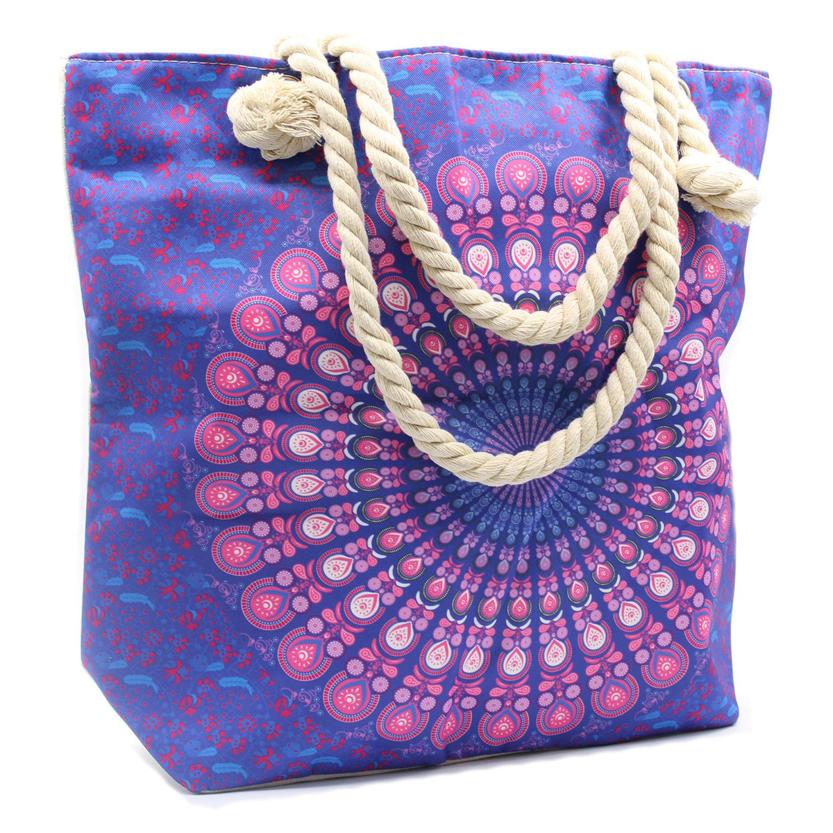 Rope Handle Mandala Beach Bag in Purple Blue – view 4