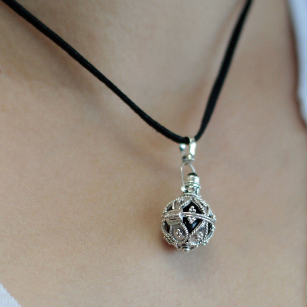 Silver Angel Bell Necklace - Darkness - 16mm