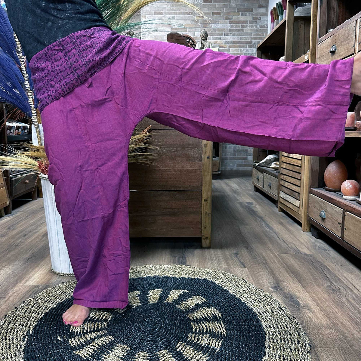 Yoga and Festival Pants - Thai Fisherman Mandala Mantra, Purple – view 2