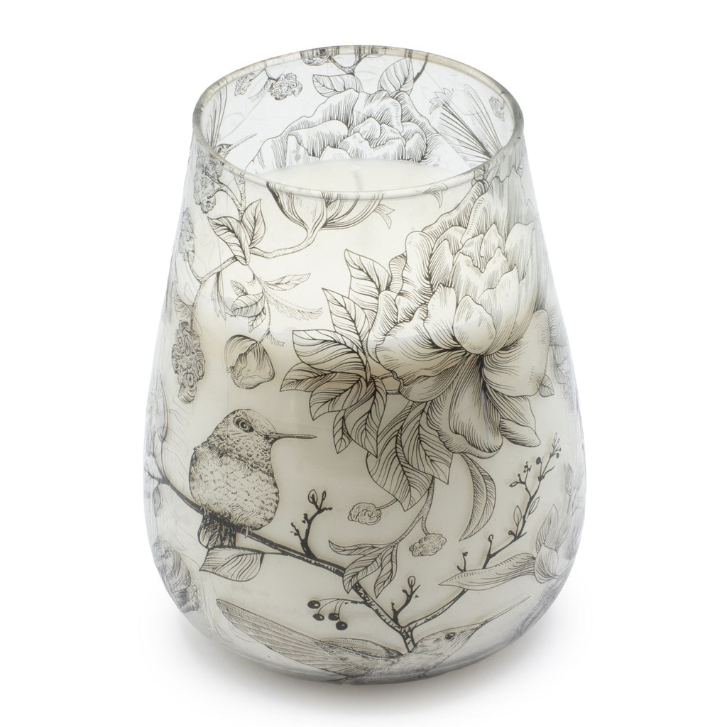 Tall Glass Jar Candle - Drawn by Flame Birds