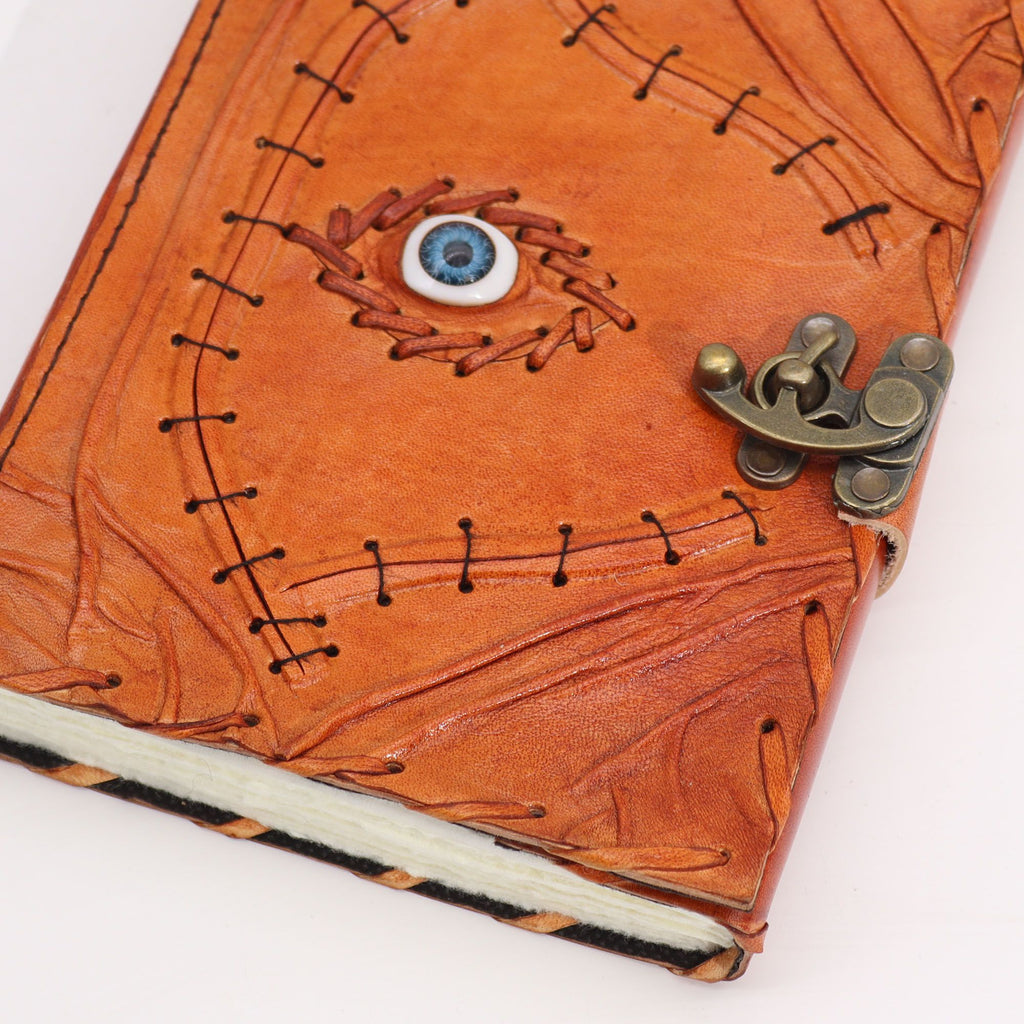 Light Brown Tan Leather Notebook, Evil Eye – 20x15 cm – view 3