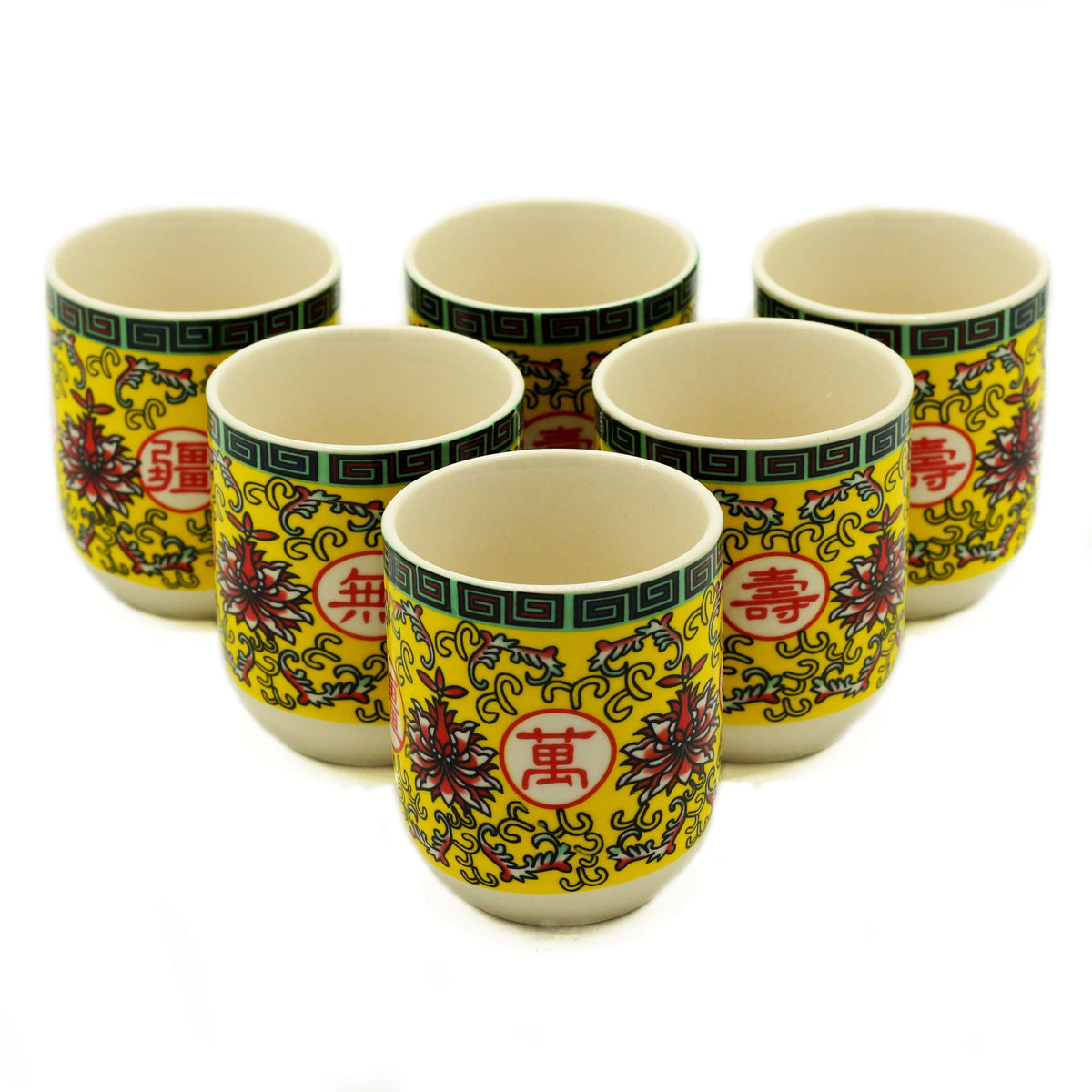 Long Life Oriental Design Herbal Tea Cups - Set of 6