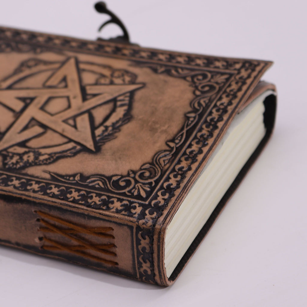 Pentacle Leather Notebook, Antique Grey, 200 Pages, 17.5x12.5x3cm