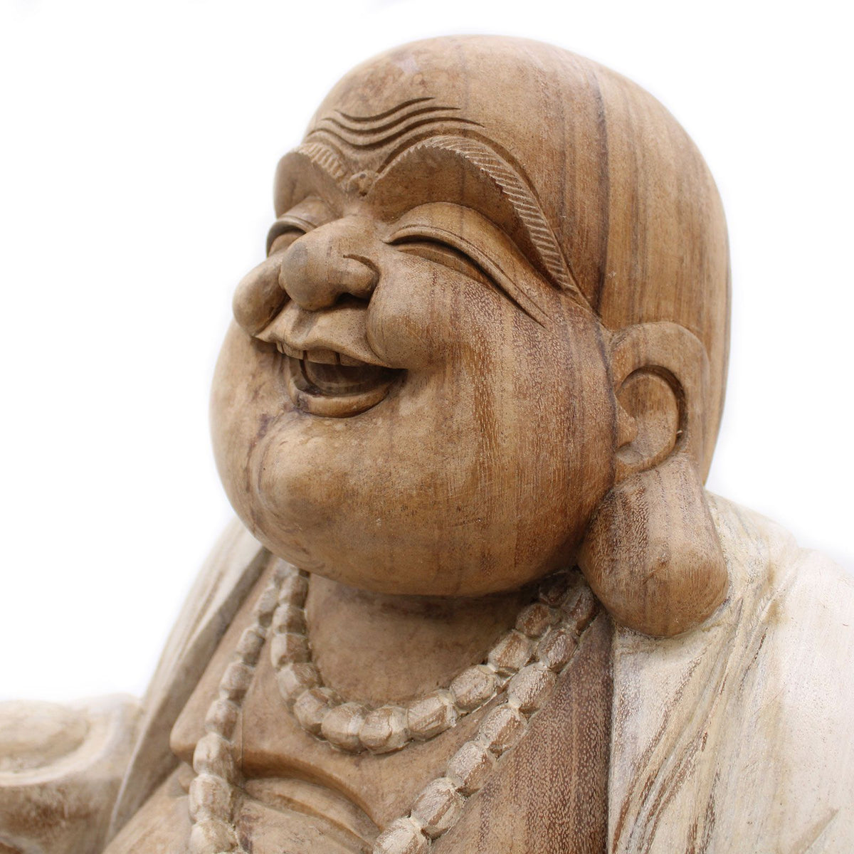Hand Carved Happy Buddha Statue, Whitewash, 50cm – view 4