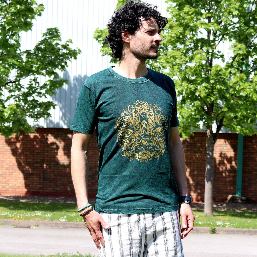 Nomad Sari Stonewashed T-Shirt - Hamsa - Green - Small – view 2