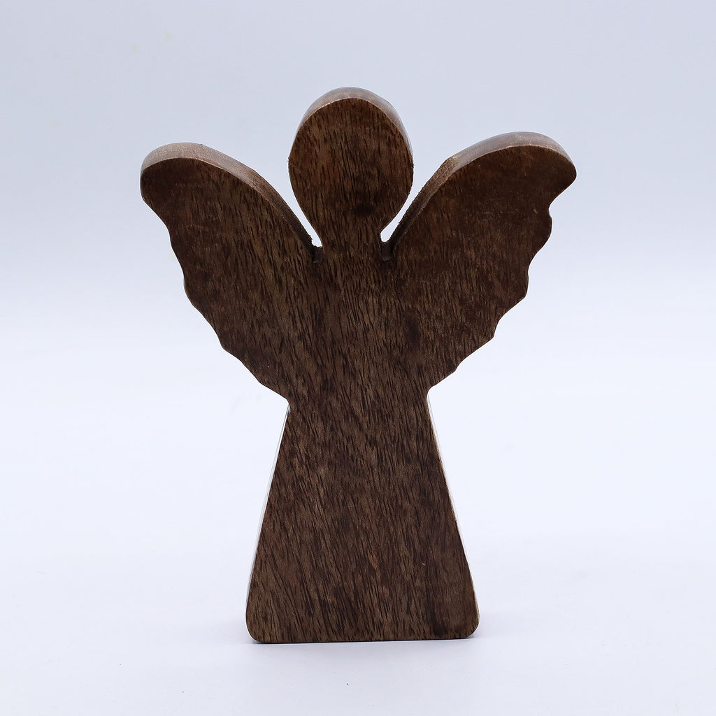 Medium Mango Wood Angel - Gold Wings, 16cm – view 5
