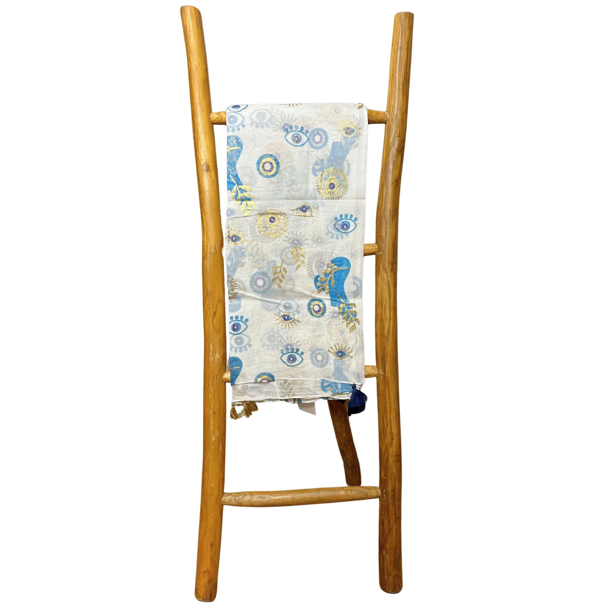 Nomad Sari White & Blue Pareo with Gold Evil Eye Design – view 4