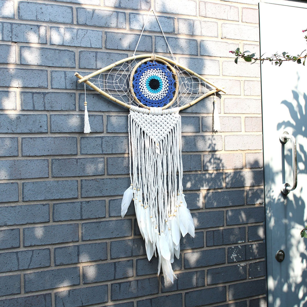 Large Macrame Eye Dream Catcher - White, Grey & Brown – view 3