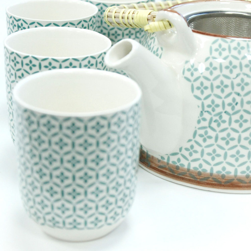 Ceramic Herbal Teapot Set with 6 Cups - Green Mosaic – view 8