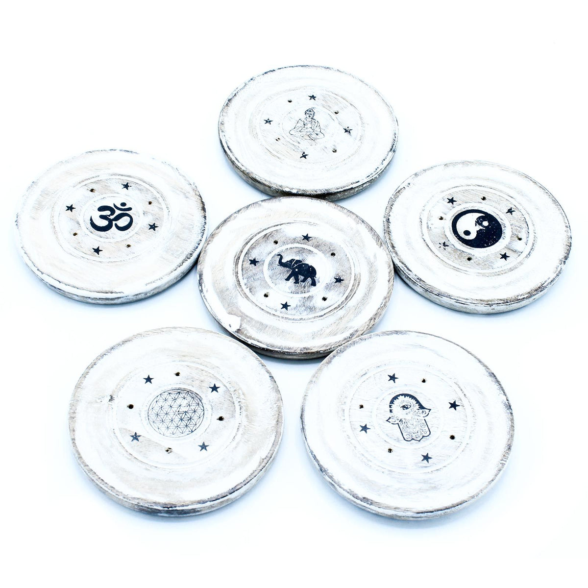 Whitewashed Mango Wood Incense Holder - Cone and Disc – view 2