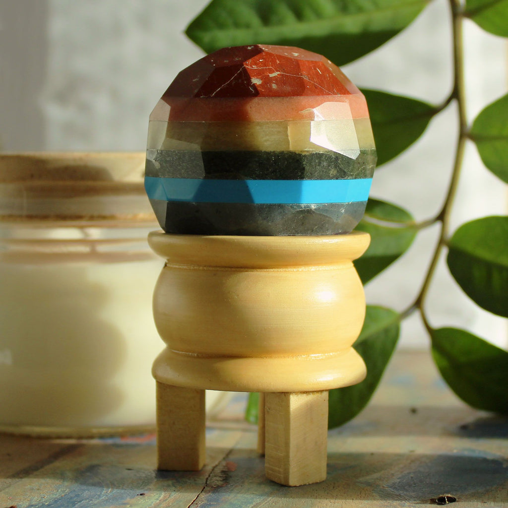 Faceted Seven Chakra Healing Ball with Wooden Stand – view 2