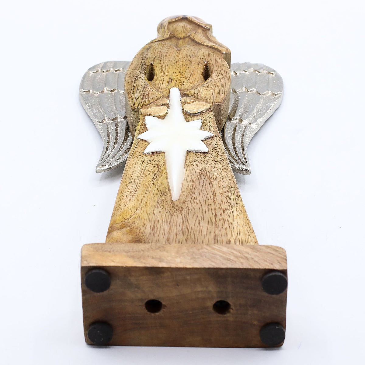Large Mango Wood Peace Angel, Metal Wings, 30cm – view 4