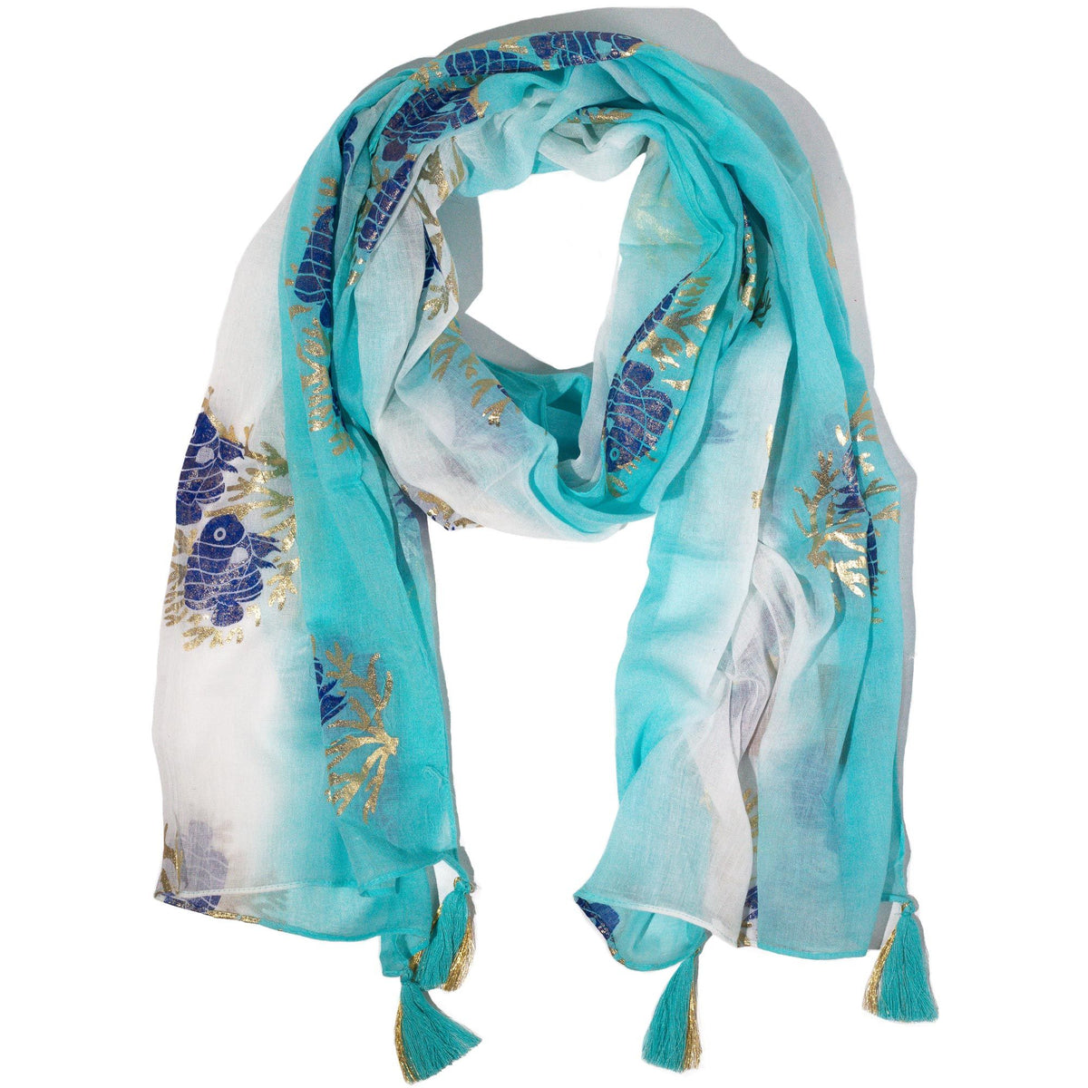 Nomad Sari Aqua Fish Scarf in Turquoise, 180x50cm