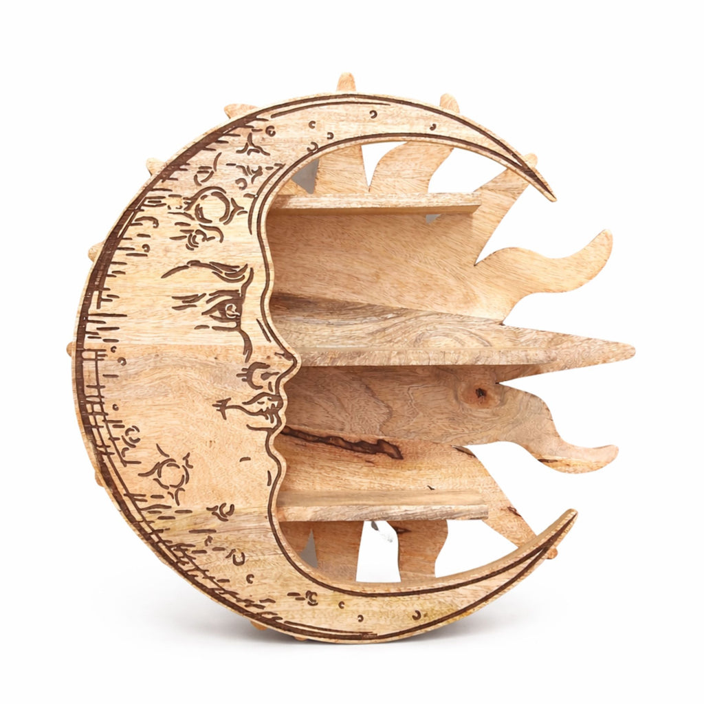 Mango Wood Sun and Moon 3-Tier Wall Shelf