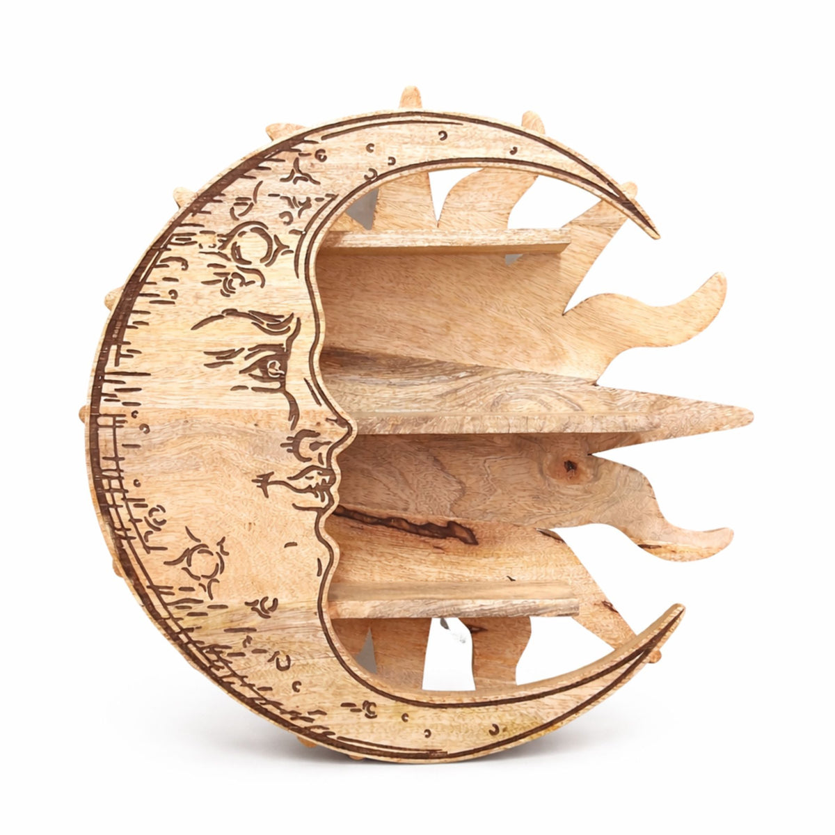Mango Wood Sun and Moon 3-Tier Wall Shelf