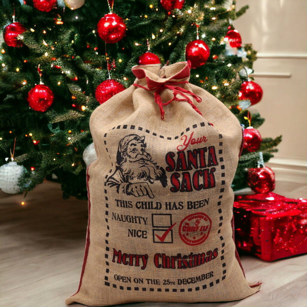 Jute Santa Sack - This Child Has Been Nice Print – view 2