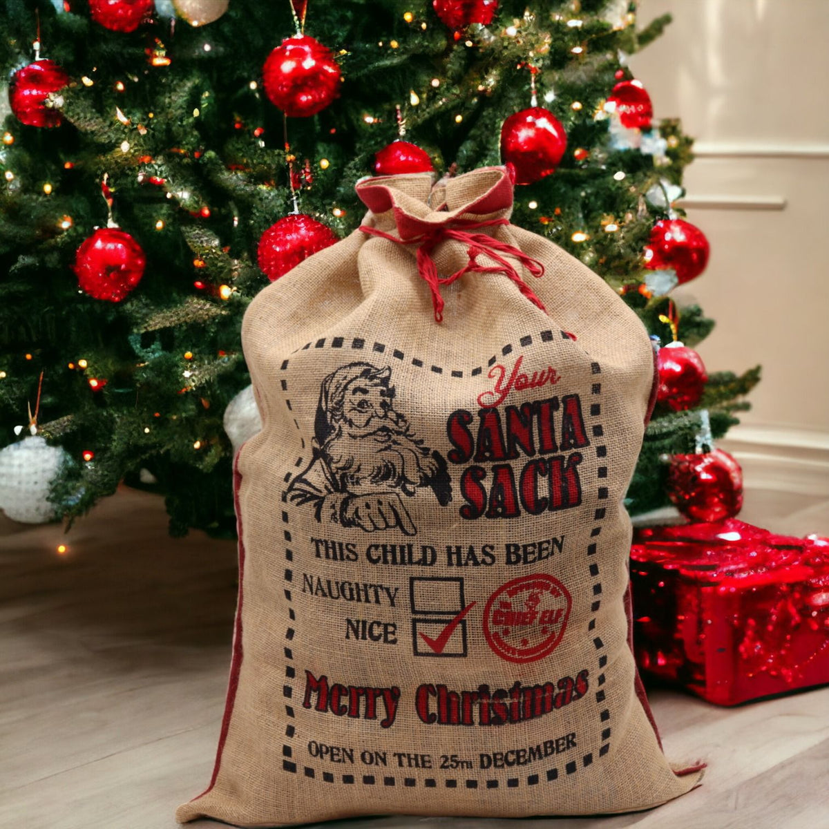 Jute Santa Sack - This Child Has Been Nice Print – view 2