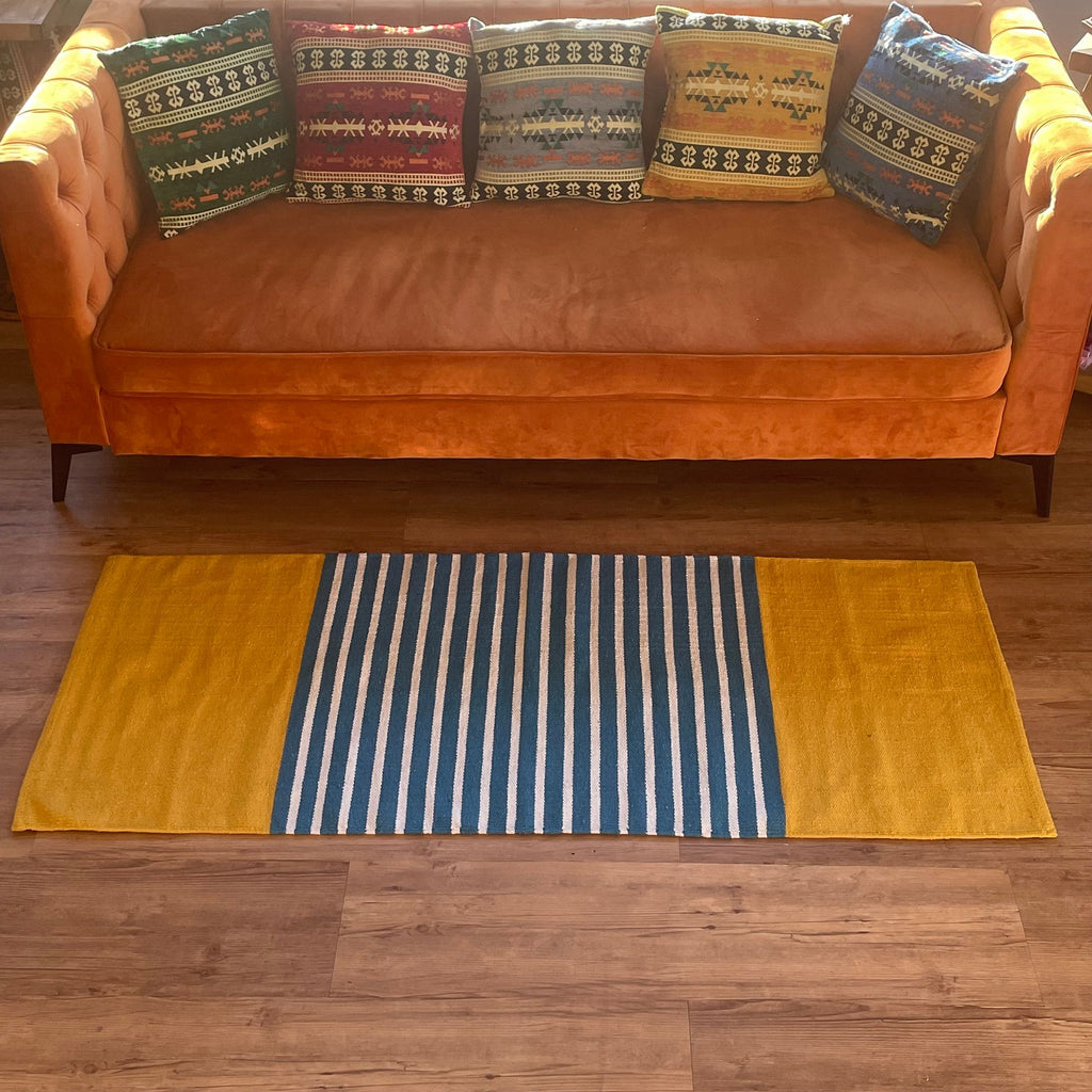 Indian Cotton Rug - Yellow/Blue - 70x174cm – view 5