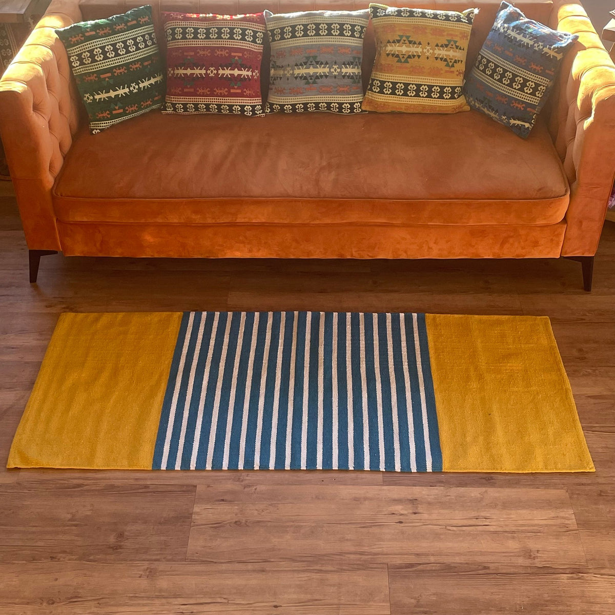 Indian Cotton Rug - Yellow/Blue - 70x174cm – view 5