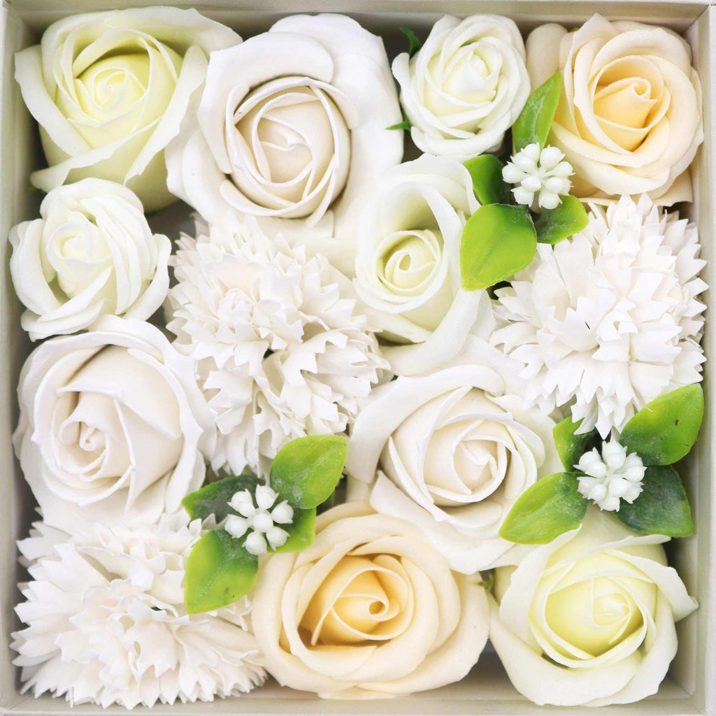 Square Soap Flower Gift Box - Wedding White & Ivory