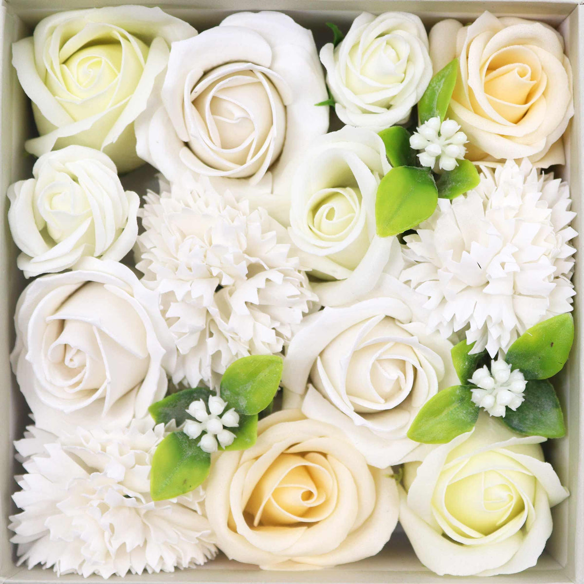 Square Soap Flower Gift Box - Wedding White & Ivory