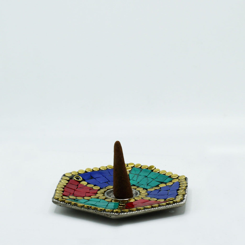 Hex Plate Tibetan Mosaic Cone & Stick Holder – view 2