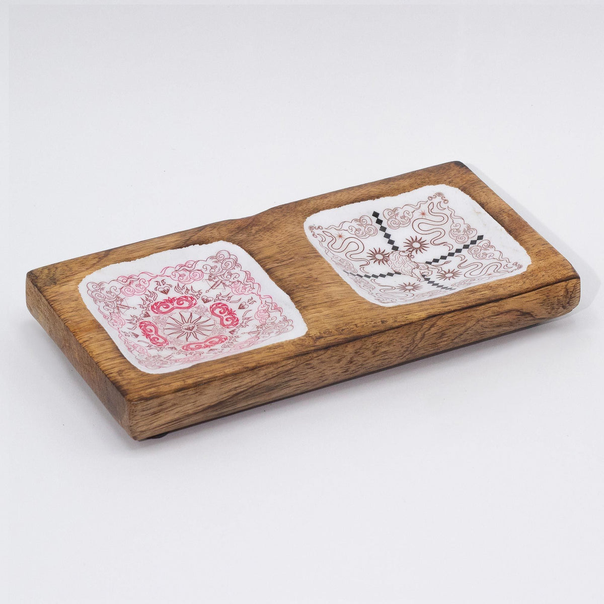Enamelled Mango Wood Double Trinket Tray 20x10x2.5cm