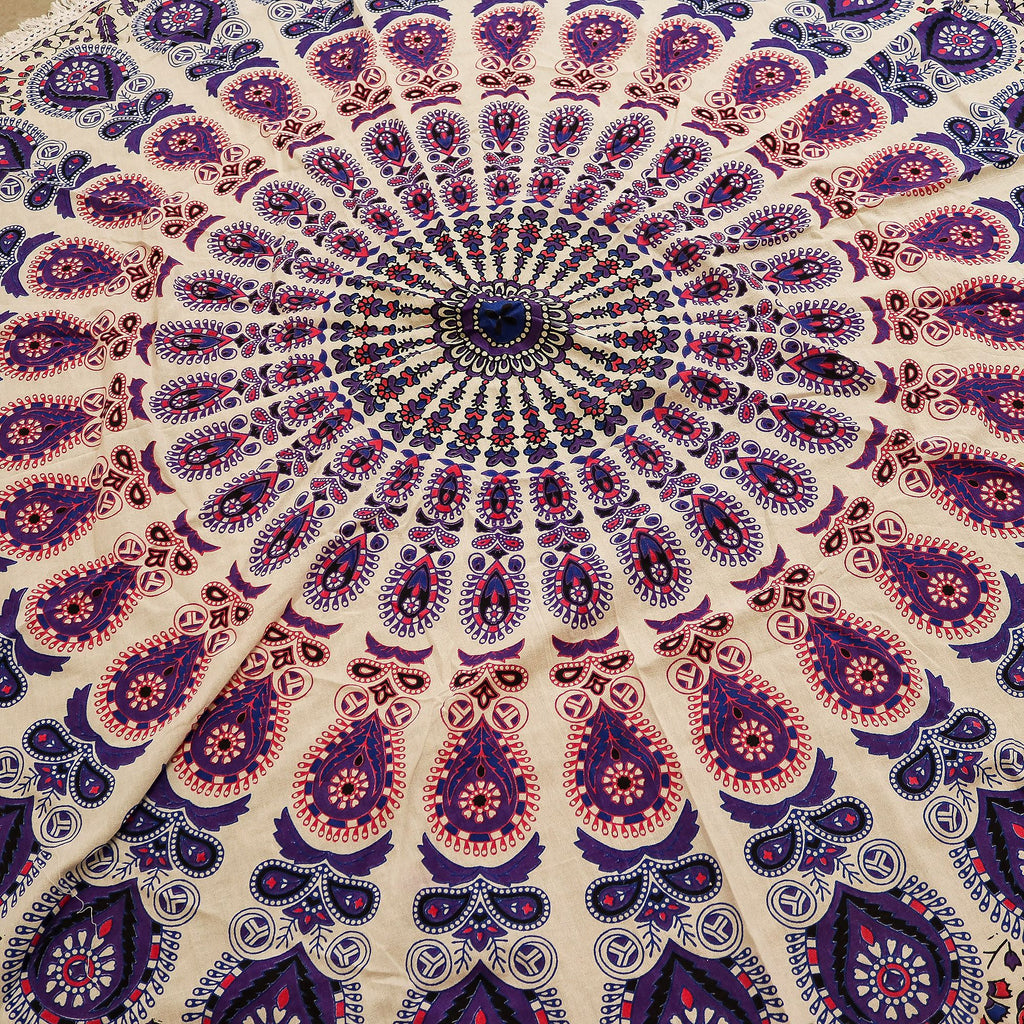Small Mandala Roundie Cotton Art (130cm) - Peacock Purples – view 3