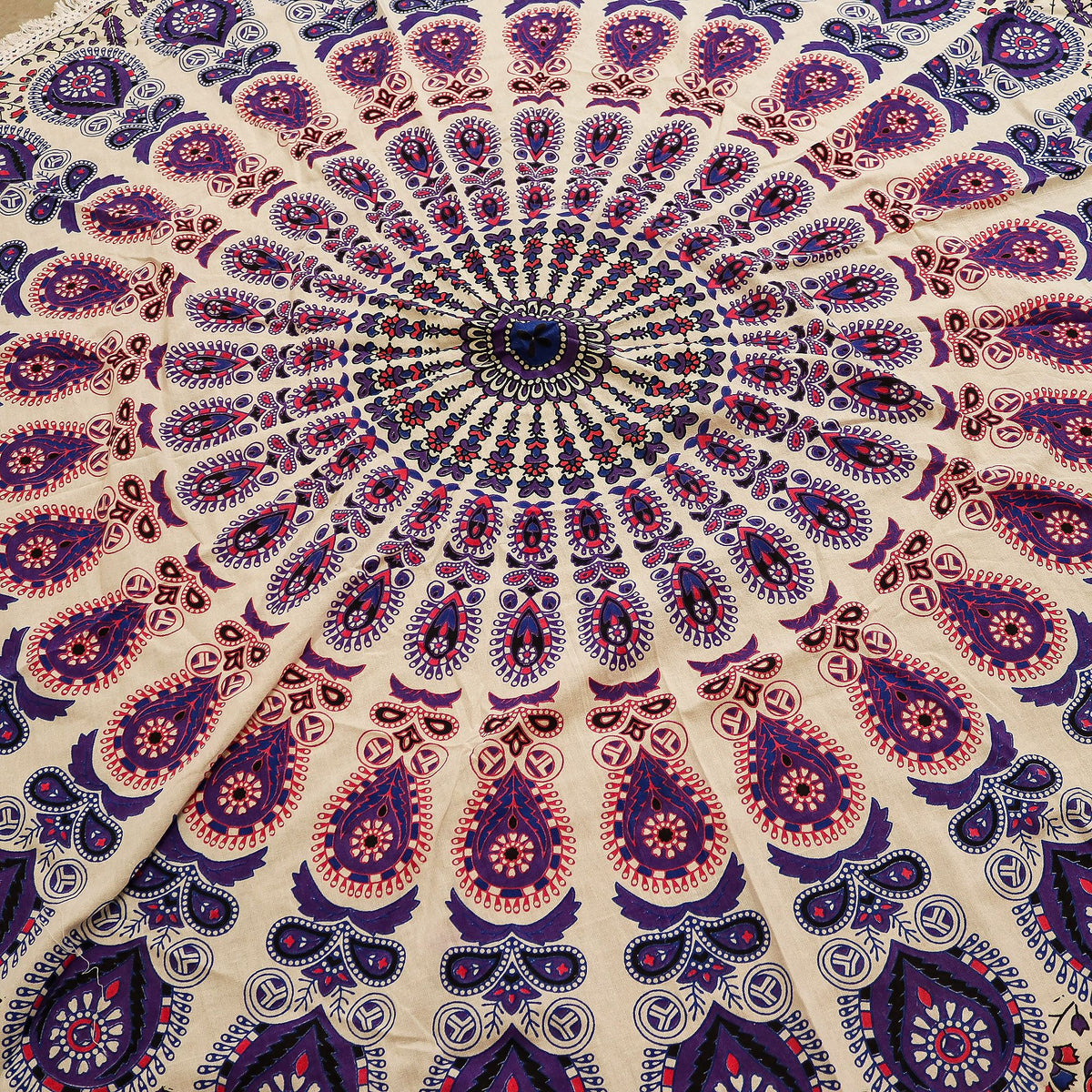 Small Mandala Roundie Cotton Art (130cm) - Peacock Purples – view 3