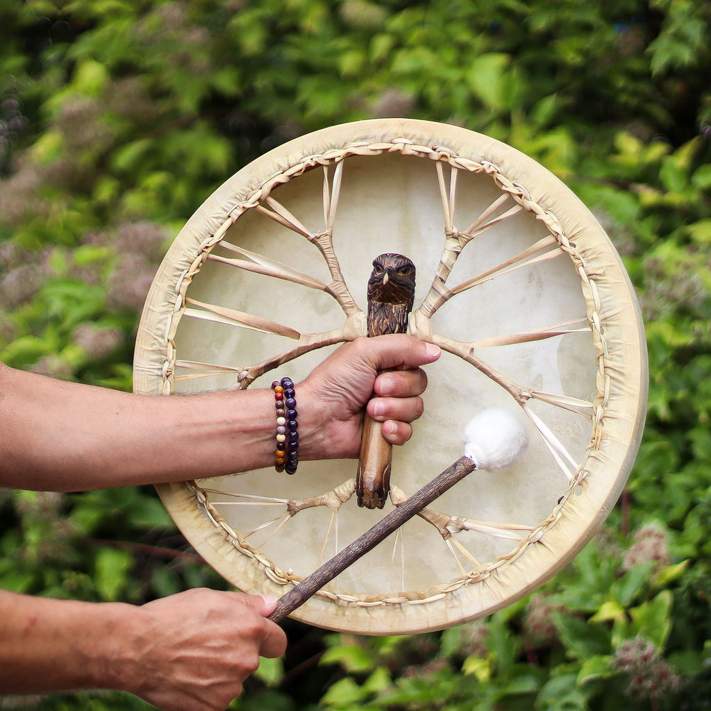 Spirit of the Eagle Shaman Drum with Carved Beater - 40cm – view 14