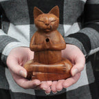 Carved Wooden Incense Burner - Medium Yoga Cat – view 2