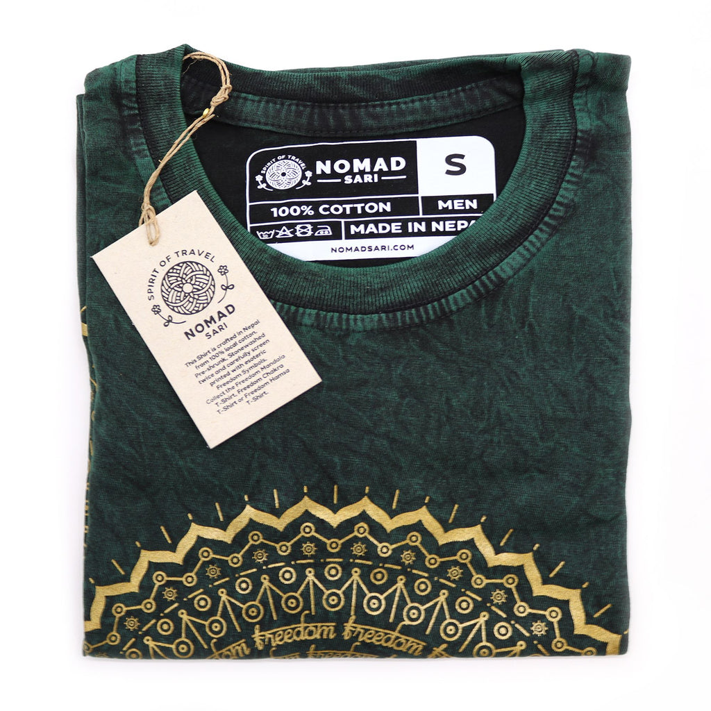 Nomad Sari Stonewashed Cotton T-Shirt – Mandala – Green – Small – view 3