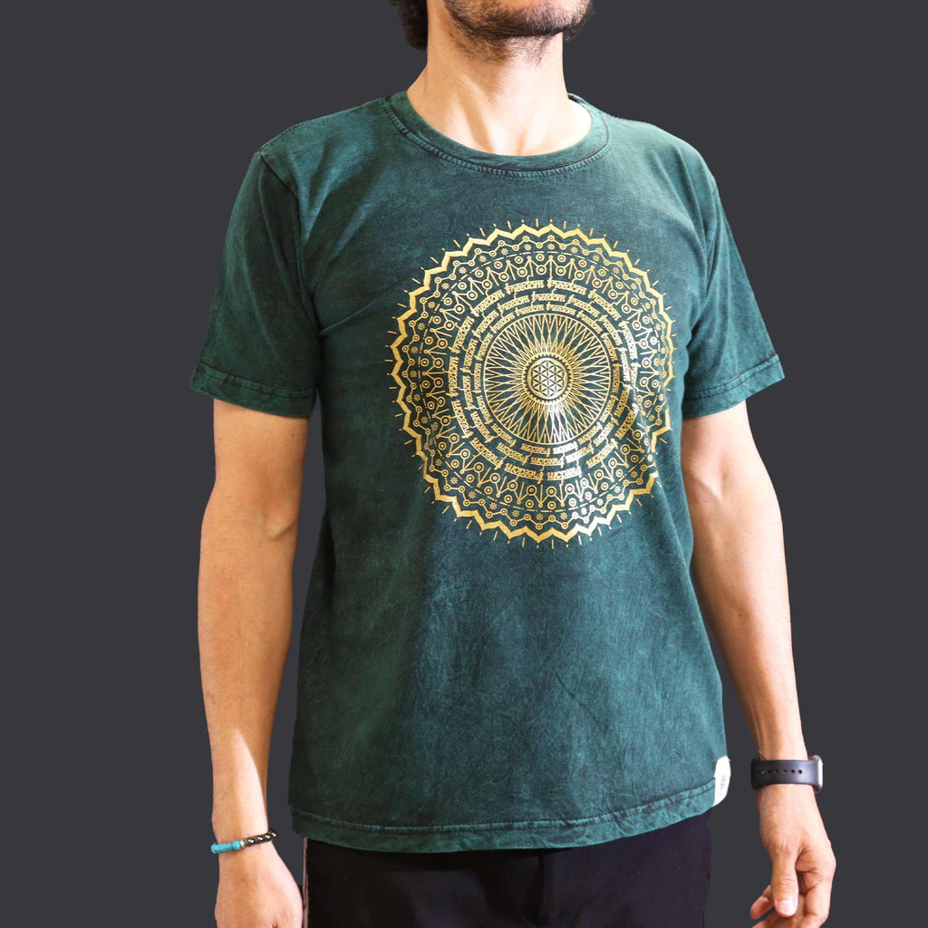 Nomad Sari Stonewashed T-Shirt - Mandala - Green - Medium – view 2