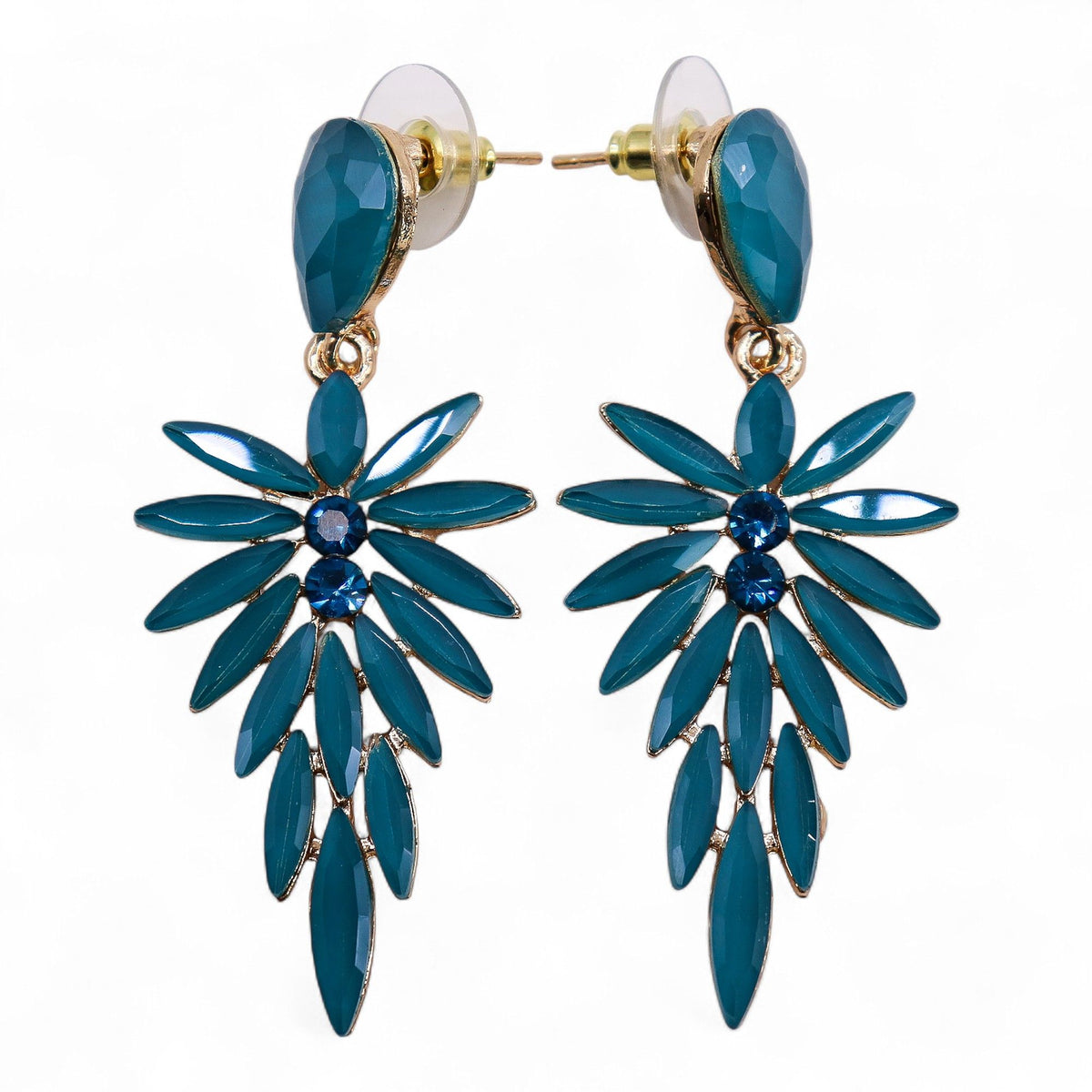 Teal Green Vintage Glass Long Drop Earrings – view 4