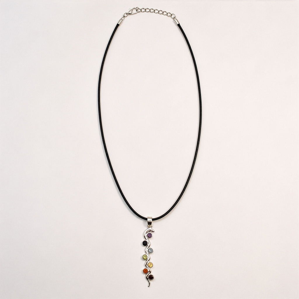 Snake Chakra Pendant Necklace on Silver Plated Cord 45cm – view 2
