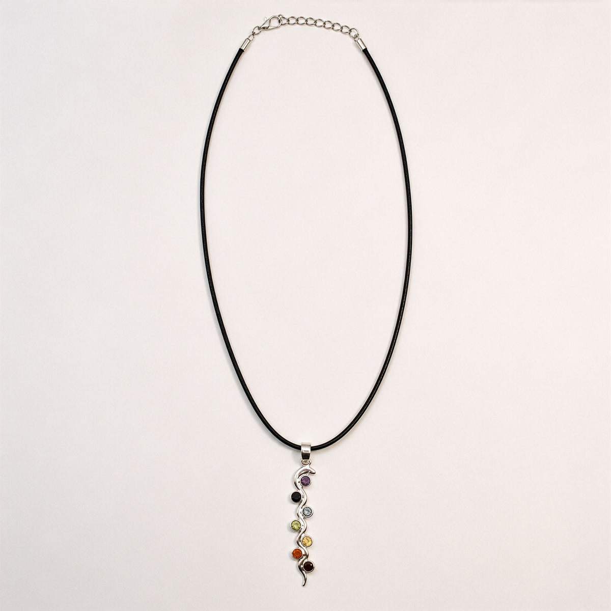 Snake Chakra Pendant Necklace on Silver Plated Cord 45cm – view 2