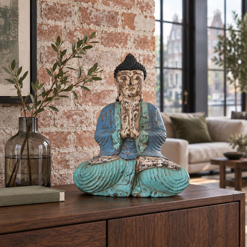 Vintage Hand Carved Buddha Statue, 40 cm, Blue Mint Welcome – view 2