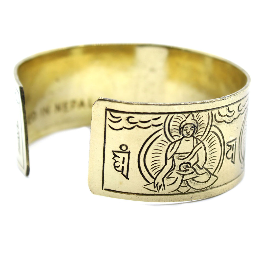 Solid Brass Tibetan Mantra Bracelet - Five Buddha
