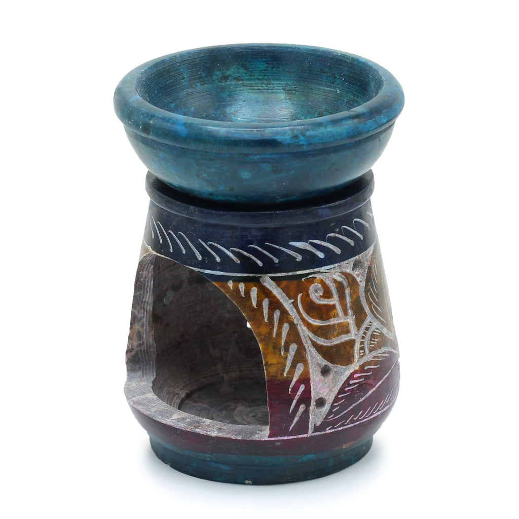 Small Soapstone Oil Burner 8cm - Flower Motif