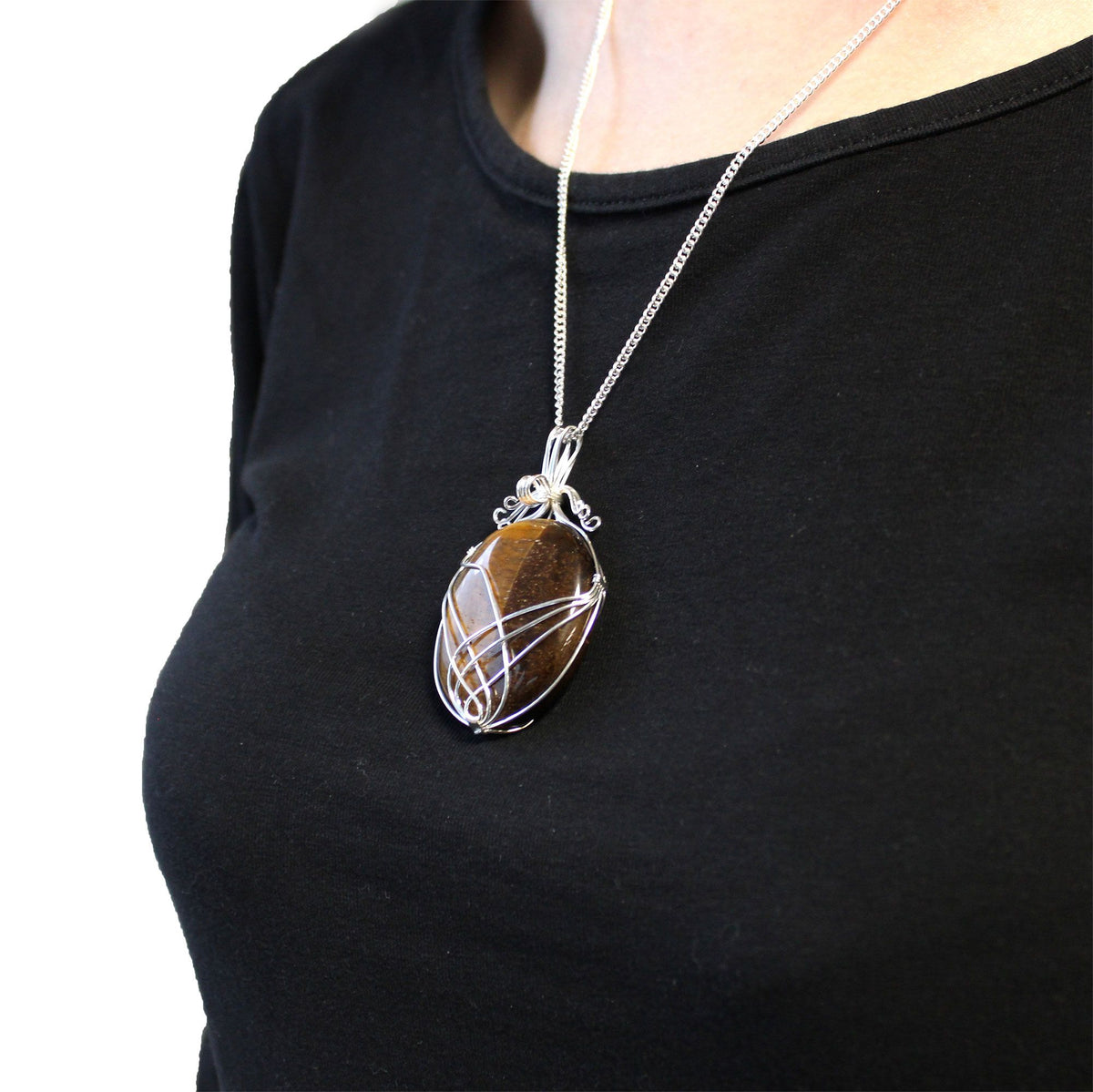 Swirl Wrapped Tiger Eye Gemstone Necklace – view 3