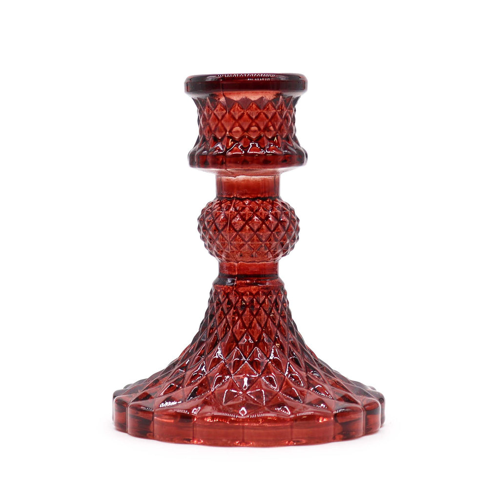 Vintage Pressed Glass Candle Holders - Vampire Red Set of 2