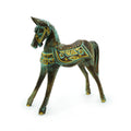Medium Gold and Turquoise Wood Horse, 25 cm