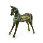 Medium Gold and Turquoise Wood Horse, 25 cm