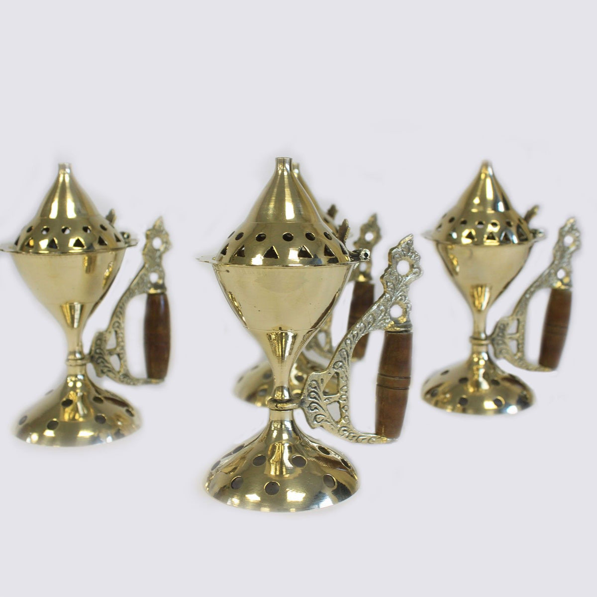 Large Brass Cone Incense Burner with Handle – view 6