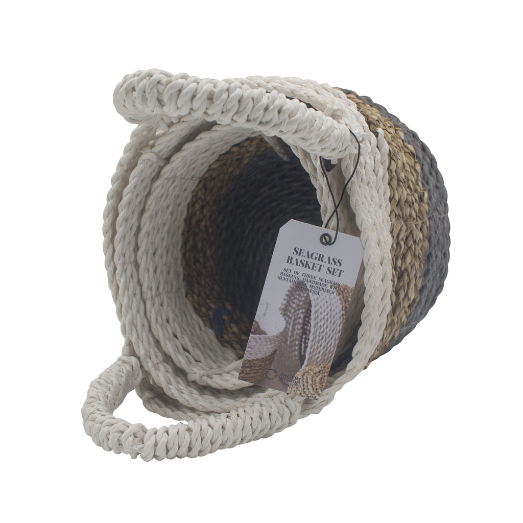 Seagrass Basket Set, 3 Pieces - Grey, Natural, White – view 9