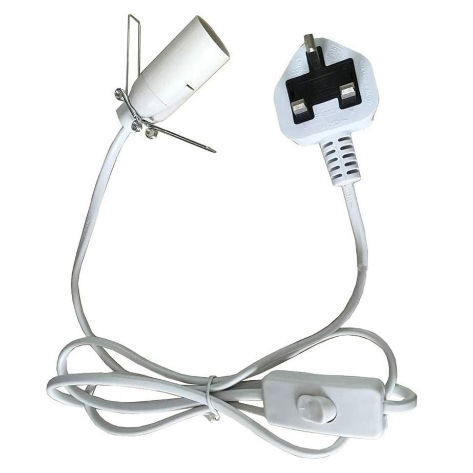 White Lamp Fitting Cable with UK Plug