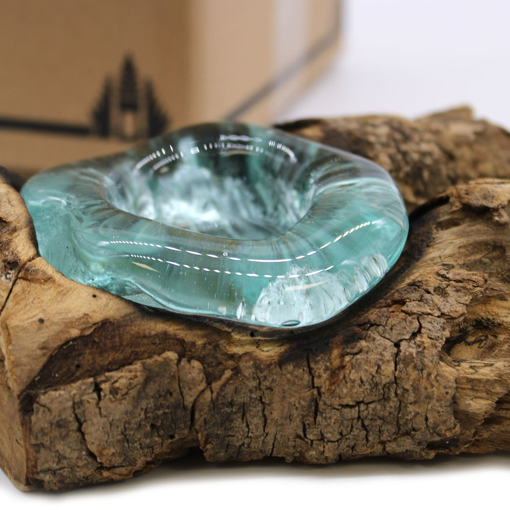 Molten Glass Flat Candle Holder on Wood – view 7
